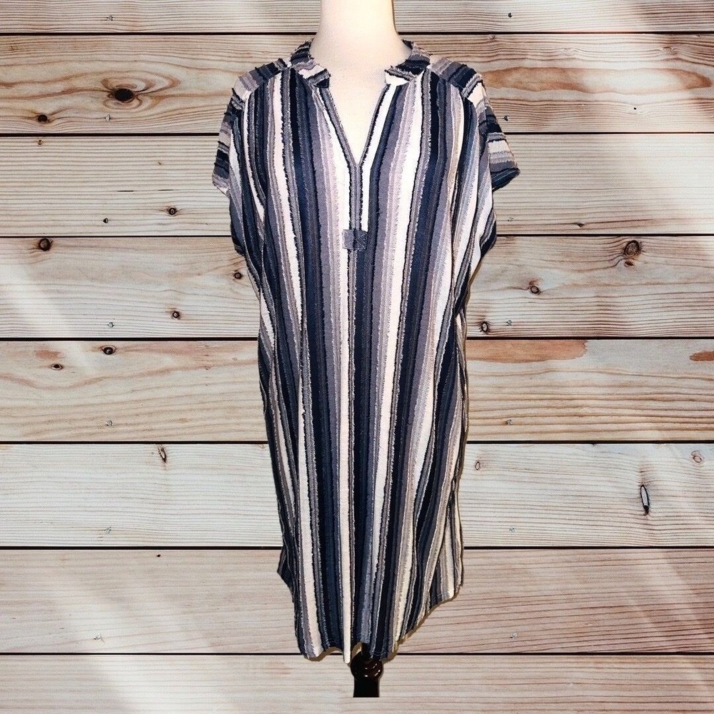 T2 Linda Anderson dress Women's large striped gauze boho‎ Blue OMBRE